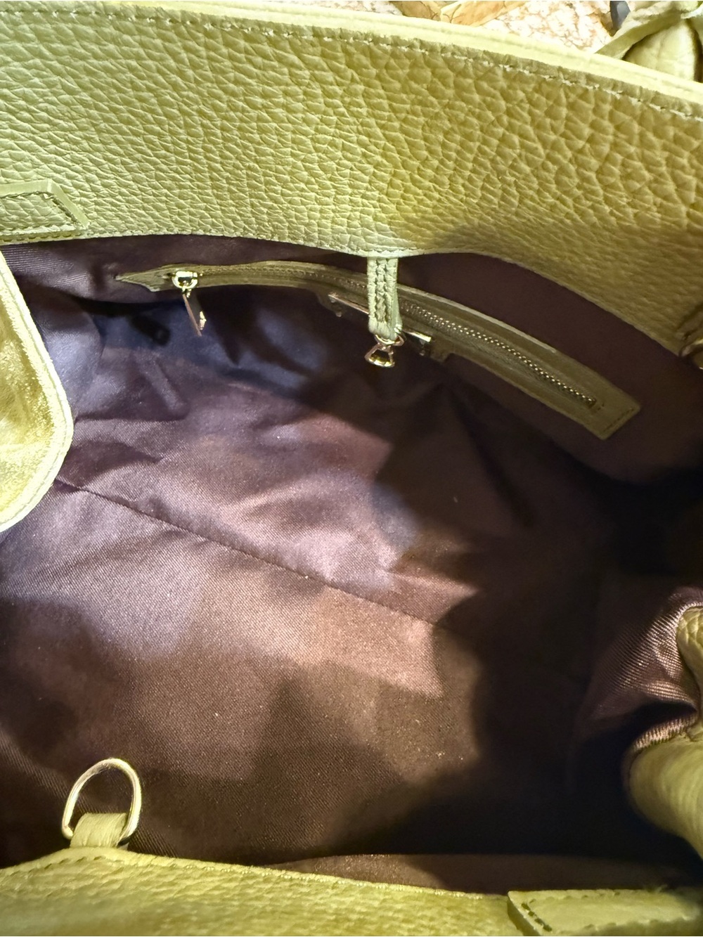 Anna Paola Classic Pebbled Leather Dome Satchel Travel Olive Made In Italy NE - Picture 5 of 11